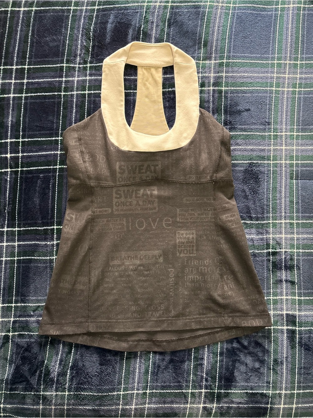 Vintage Lululemon Womens Scoop Neck Black/Grey Manifesto & White Tank Top.Size 8